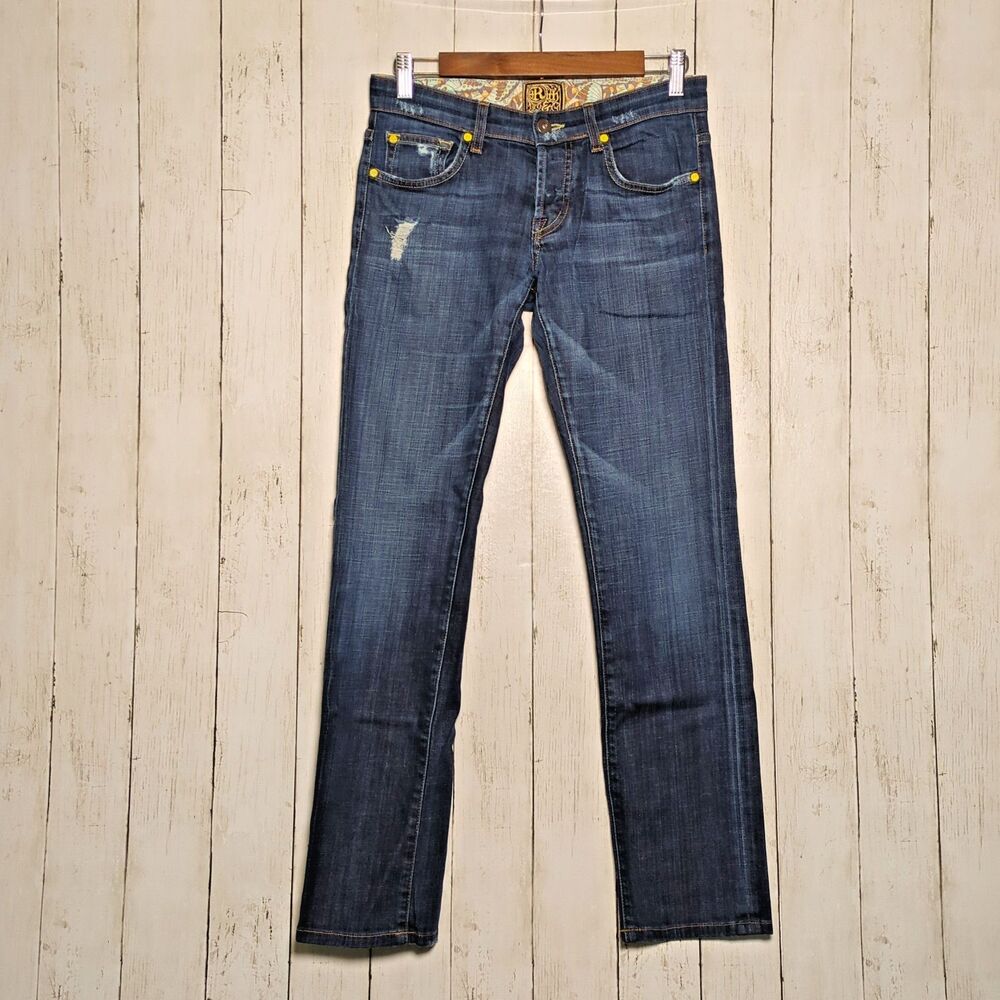Rich & Skinny Distressed Jeans Dark Wash Low Rise Size 25 USA Indie Sleaze